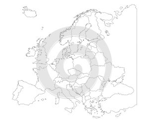 Map of Europe with country borders isolate on white