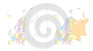 Map of Europe and European union divided to separates states blank