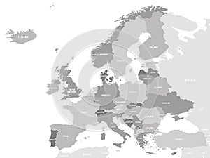 Map of Europe. Grey Vector High Detail Illustration photo