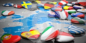 Map of Europe  and hearts with flags of european countries. Travel  and tourism to European Union EU concept photo