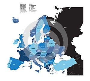 Map of Europe with name of the countries