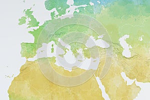 Map of Europe, North Africa and Middle East, relief map photo