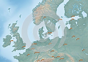 Map of Europe Northwest continent Illustration with the capitals of the countries