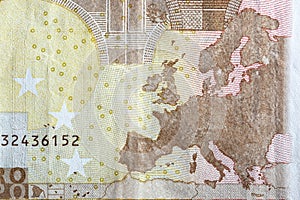 Map of Europe on the reverse of an Euro banknote.