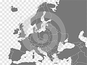 Map Europe vector. Gray similar Europe map blank vector on transparent background.  Gray similar Europe map