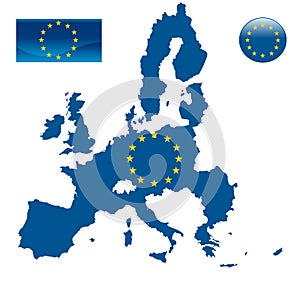 Map of European union and EU flag photo