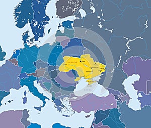 Map of European Union and indication of Ukraine