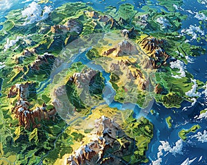 Map of a fictional world with diverse biomes