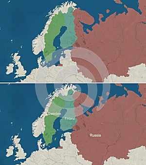 Map of Finland, Sweden, and Russia with text and textless