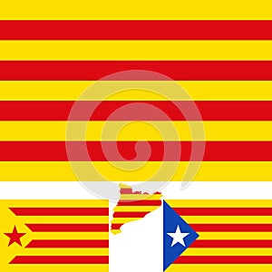 Map and flag of Catalonia. Blue estelada. Socialist Independentist red estelada. Vector