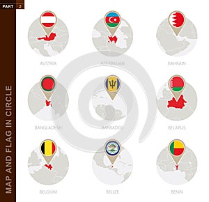 Map and Flag in a circle of 9 Countries