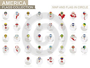 Map and Flag in Circle, America Countries Collection