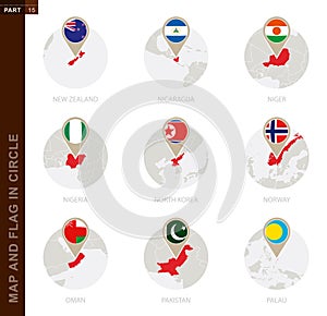 Map and Flag in a circle of 9 Countries