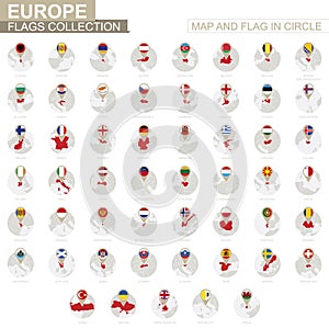 Map and Flag in Circle, Europe Countries Collection