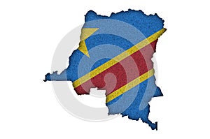 Map and flag of Democratic Republic of the Congo on felt