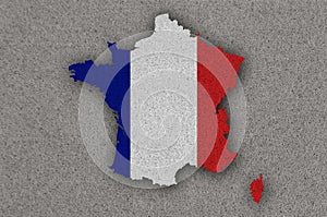 Map and flag of France on felt