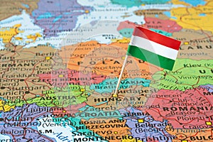 Hungary map and flag pin photo