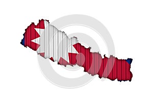 Map and flag of Nepal on corrugated iron