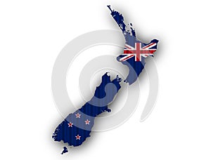 Map and flag of New Zealand on corrugated iron,