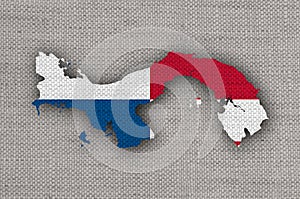 Map and flag of Panama on old linen