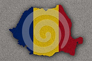 Map and flag of Romania on felt