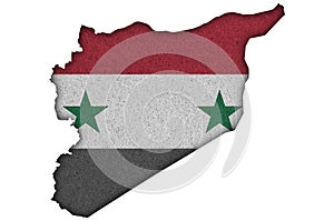 Map and flag of Syria on felt