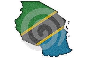 Map and flag of Tanzania on felt