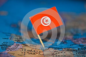 Map with flag of Tunisia