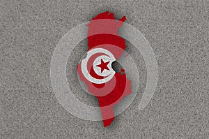 Map and flag of Tunisia on felt