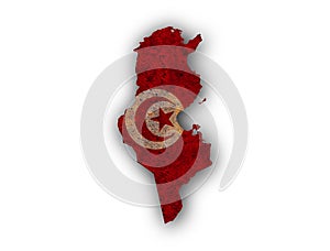 Map and flag of Tunisia on rusty metal