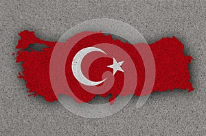 Map and flag of Turkey on felt