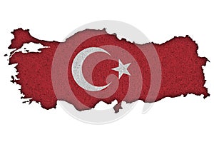 Map and flag of Turkey on felt
