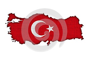 Map and flag of Turkey on old linen