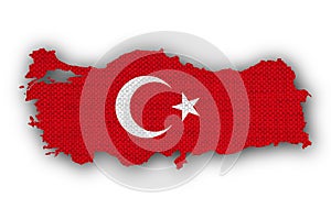 Map and flag of Turkey on old linen