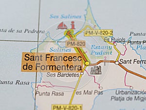 A map with the focus on the city of San francisco de formentera. Holiday mediterranean concept