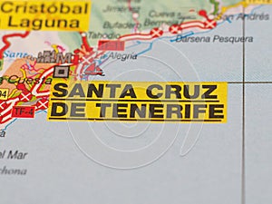 A map with the focus on the city of Tenerife . Holiday Canary Island travel concept