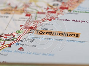 A map with the focus on the city of Torremolinos . Mediterranean holiday concept and travel