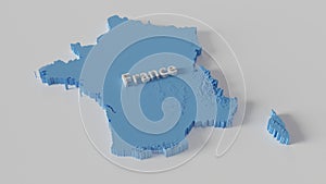 A map of France with minimal digitized mosaic height information, 3d rendering