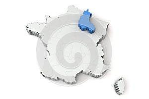 Map of France showing Champagne region. 3D Rendering