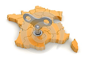 Map of France with winding key