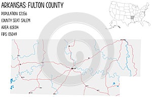 Map of Fulton County in Arkansas, USA.