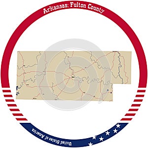 Map of Fulton County in Arkansas, USA.