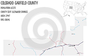 Map of Garfield County in Colorado, USA