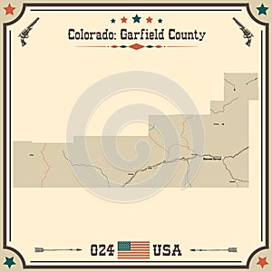 Map of Garfield County, Colorado, USA with vintage colors