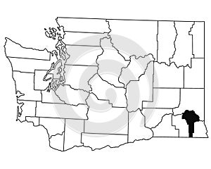 Map of garfield County in Washington DC state on white background. single County map highlighted by black colour on WASHINGTON map