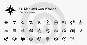 29 Map and Geo-location Pixel Perfect Icons