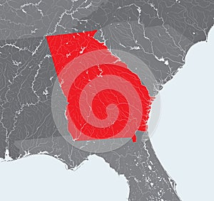 Map of Georgia state with lakes and rivers.
