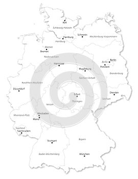 Map of German states with cites on white backgroun photo