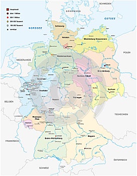 Map of germany with all cities over one hundred thousand inhabitants in german language