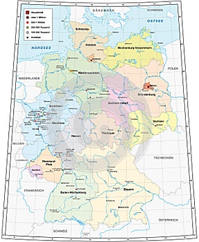 Map of germany with all cities over one hundred thousand inhabitants in german language